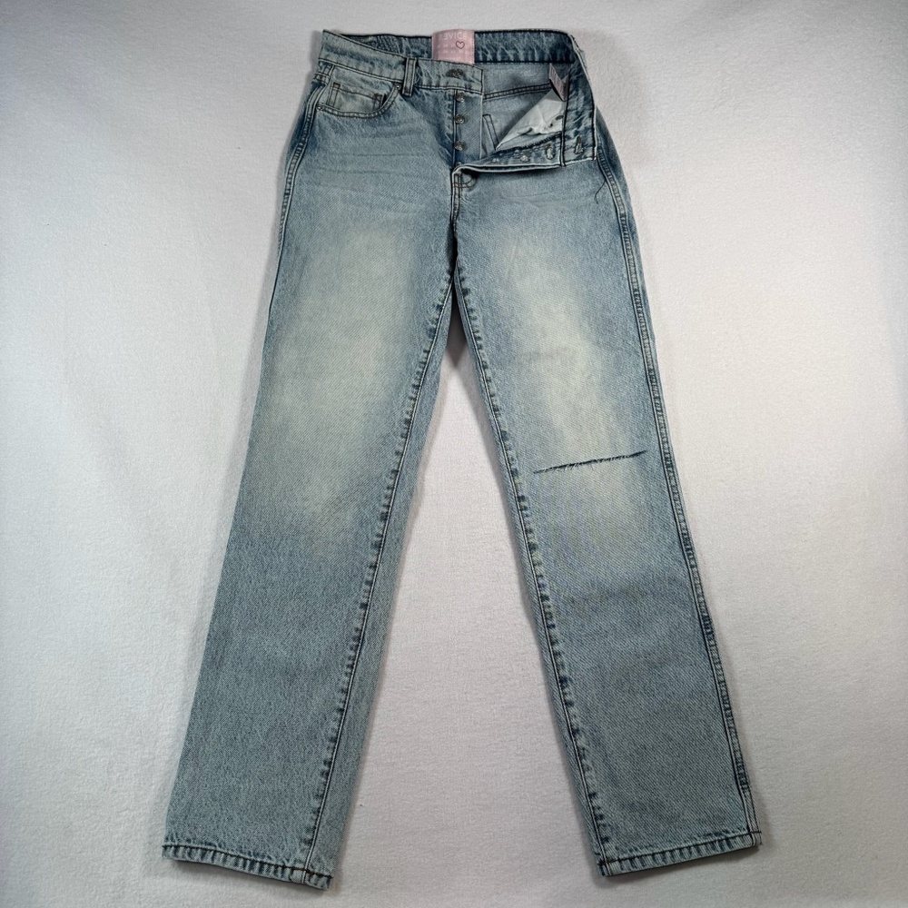 Revice Jeans Womens 26 Blue Straight High Rise Light Wash Button Fly Distressed